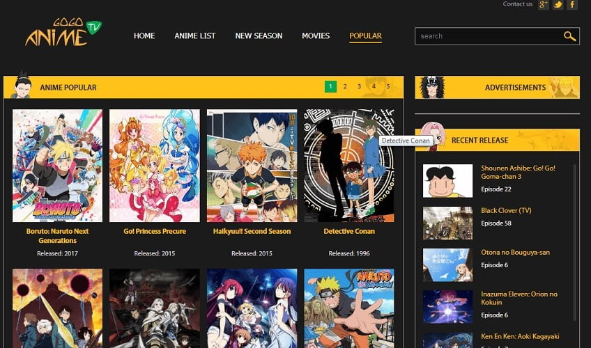 GoGoAnime.io homepage