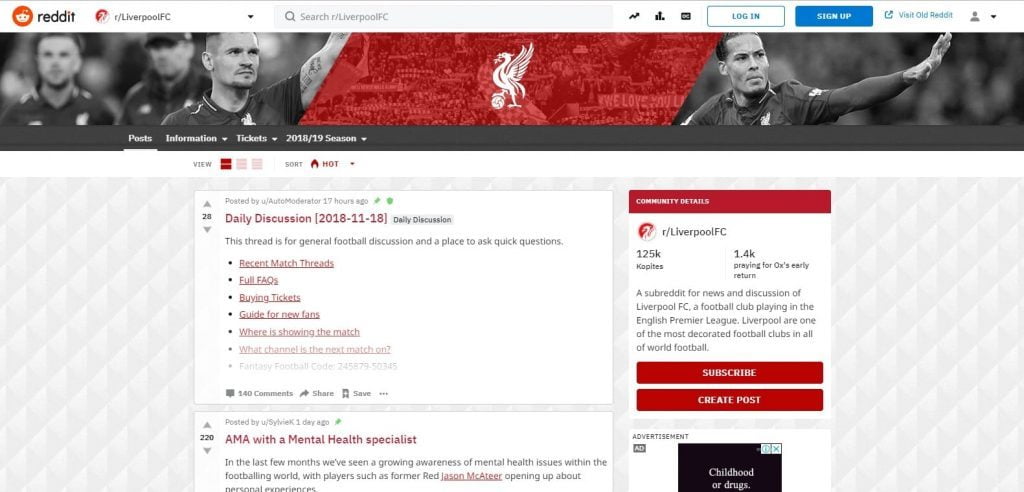 Homepage of subreddit football