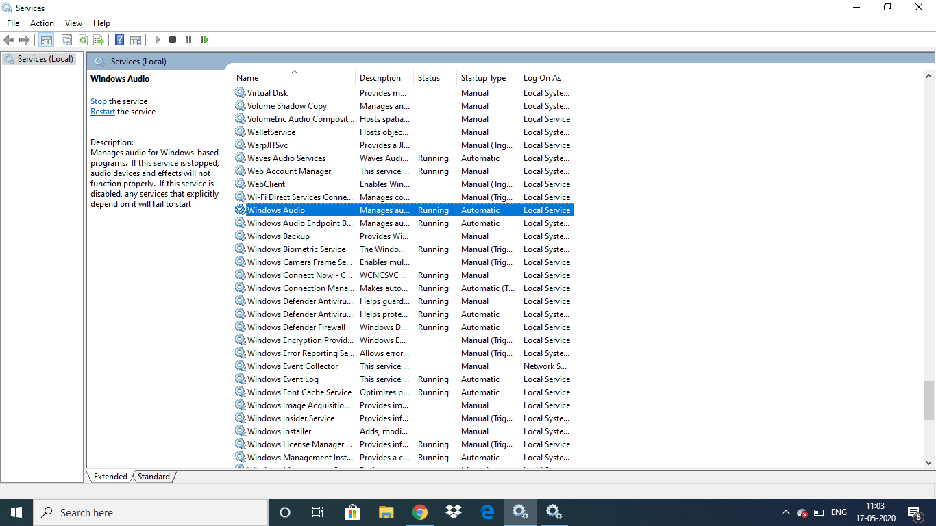 The Audio service is not running Windows 10