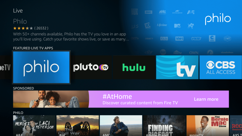 Screenshot of Philo TV connected on a Smart TV