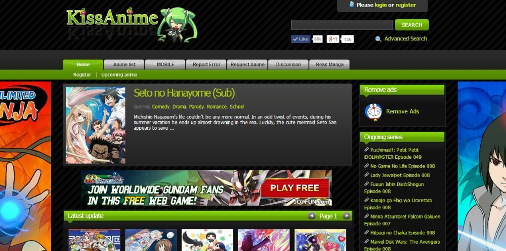 kissanime homepage screenshot