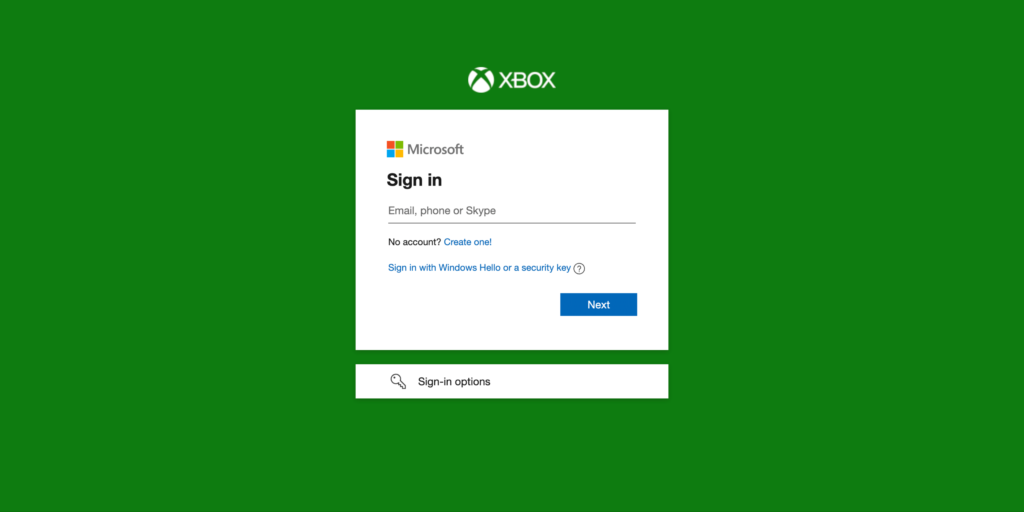 Login portal for Xbox via Microsoft account
